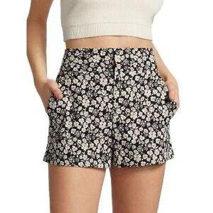 ZARA Floral High Waist Bermuda Shorts Black Gold Womens Size Medium